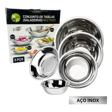 Conjunto Tigelas De Inox 5 Vasilha Redonda Bacia Saladeira
