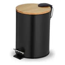 Lixeira 5l Cozinha Pedal Cesto Lixo Tampa Bambu Amortecedor
