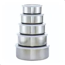 Conjunto Tigelas Aço Inox 5 Pcs com Tampa Cozinha Prateado Jogo Pote Redondo Geladeira
