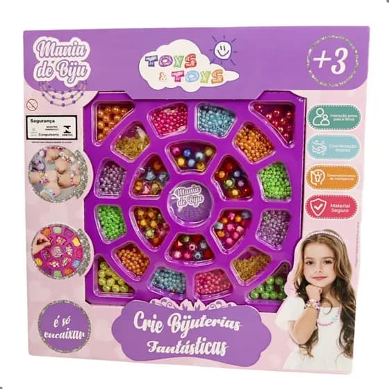 Kit Miçangas Infantil Pulseiras E Colar Florzinha Bijuteria para Crianças