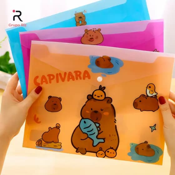 Kit 6 ou 12 Pastas Envelope para Documento A4 Fechamento de Botão Gato Capivara Papelaria Fofa