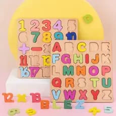 Brinquedo Infantil Placa De Madeira Quebra-Cabeça ABC Alfanumérico Bloco De Construção Educação
