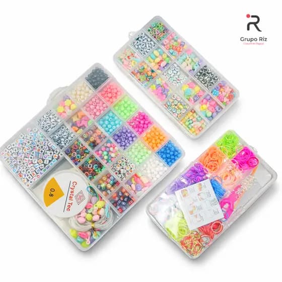 Kit Miçangas e Elásticos de Silicone Coloridos para Fazer Pulseiras com Fecho e Agulha e Tesoura