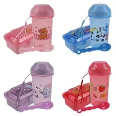 Kit Marmita Infantil com Talheres de Plástico e Garrafa de 300 ml Escolar Creche Alimentação Lanche