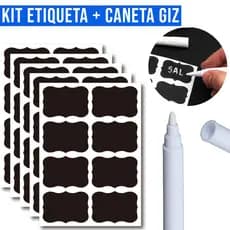 KIT 24-72 Etiquetas Adesivas Lousa Preta+Caneta Giz Liquido Branca Tempero Potes Organizador Limpeza