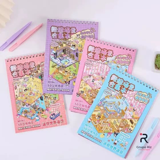 Livro Interativo Adesivos 3d 8 Cenários para montagem + Pinça - Caderno para Montar e Decorar