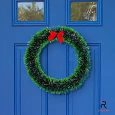 Guirlanda Festão Nevada Verde Ou Verde 30Cm Para Porta Com Laço Vermelho Enfeite De Natal Decoração