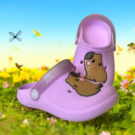 Sandália Babuche Infantil Menina Casual Personagem Capivara Com Fivela Leve Macio Confortável