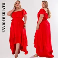 Vestido Longo Vestido Mullet Plus Size Moda Maior Ciganinha Ombro a ombro longo cauda de peixe casamento festas eventos