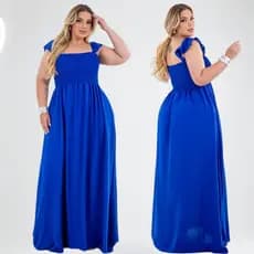 Vestido Bia Longo Feminino Plus Size Elegante Festa Manga Alça Babado Crepe Dunas Moda Casual Moda Evangélica mulher