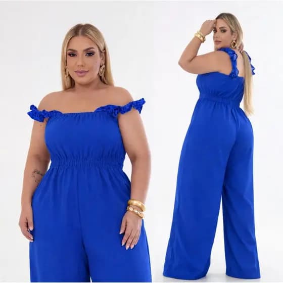 Macacão Iris Feminino Plus Size Longo Ombro a Ombro Ciganinha Pantalona Elegante Festa Casual Confortável com Lastex