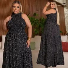 vestido cavado longo Plus Size Moda Maior  Evangélica Cavado 3 Marias no Crepe Dunas casual mulher verão tendência