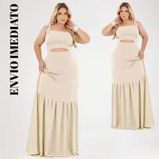 Vestido ISA Longo Plus Size Crepe Dunas Modelo Casual festa confortavel verao  Alças de Amarrar 1 Maria cintura atual