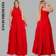 vestido cavado longo Plus Size Moda Maior  Evangélica 3 Marias no Crepe Dunas casual larguinho confortavel mulher verão