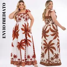 Vestido Bia Longo Feminino Plus Size Elegante confortavé Festa Manga Alça Babado Crepe Dunas Moda Casual Moda Evangélica