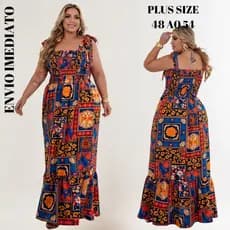 Vestido LIS Longo Plus Size confortável no Crepe Dunas Alças de Amarrar Lastex Soltinho 1 maria Casual tendência moda