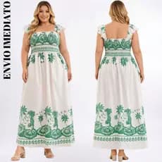 Vestido BIA Longo Feminino Plus Size Elegante estação estilo Festa Manga Alça Crepe Dunas Casual conforto Moda Maior