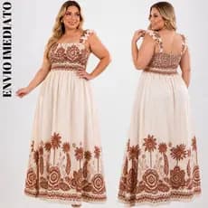 Vestido Bia Longo Feminino Plus Size Moda Casual Elegante confortavé Festa Manga Alça Babado Crepe Dunas casual c lastex