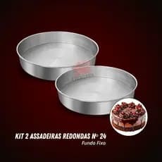 Kit 2 Formas assadeira 24 cm baixa alumínio torta bolo circular redonda