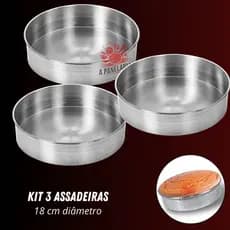 Kit 3 assadeiras 18 cm redonda baixa alumínio forma para bolo tortas