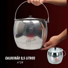 Caldeirão alumínio 9,5 litros grande polido multiuso cozinha caldo porção alumínio leve com alça e tampa