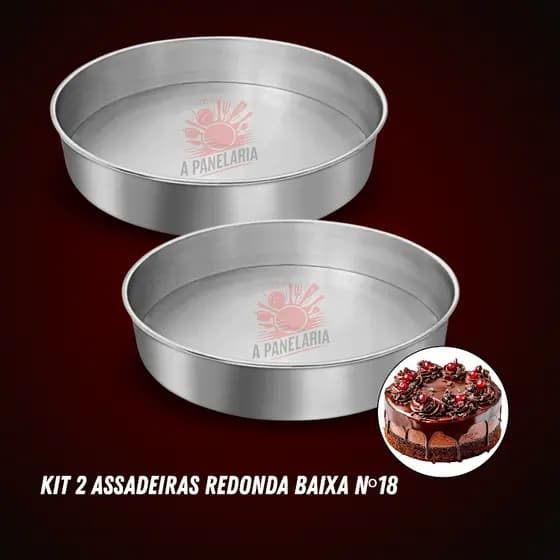 Kit 2 Formas assadeira 18 cm Redonda alumínio para tortas bolos em Alumínio Baixa 18 x 5 cm