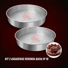 Kit 2 Formas assadeira 18 cm Redonda alumínio para tortas bolos em Alumínio Baixa 18 x 5 cm