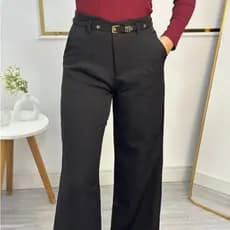 Calça Social Feminina Pantalona Alfaiataria Com Cinto Forrado