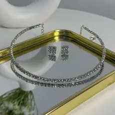 Conjunto chocker+brinco strass com ajuste antialérgico