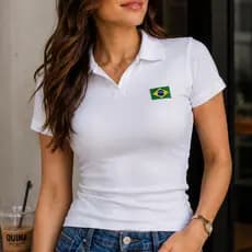 T-shirt Camiseta Do Brasil Camisa Feminina Gola Polo Ribana Estampada Lançamento Copa Envio Imediato