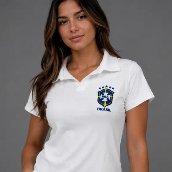 Blusa Brasil Feminina Estilosa Camiseta Gola Polo Tendência Copa Tecido Ribana Canelado Tendencia