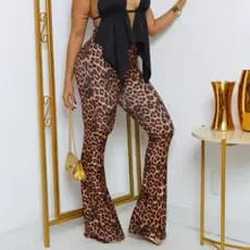 Calça feminino plus size boca de sino flare legging estampado cintura alta bailarina