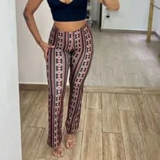 Calça feminino bailarina boca de sino flare plus size estampado legging cintura alta