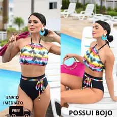 Biquíni feminino  Cintura Alta, Top Cropped e Calcinha Hotpant