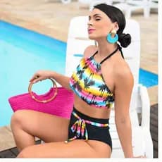 Biquíni feminina Cintura Alta com Bojo, Hot pant e Efeito Modelador