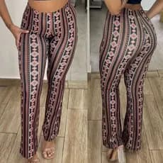 Calça feminino boca de sino cintura alta flare estampado plus size legging bailarina