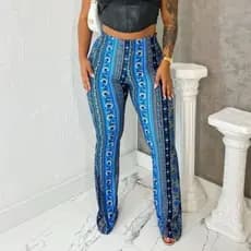 Calça feminino cintura alta legging flare boca de sino estampado plus size bailarina