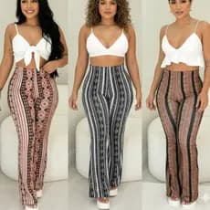 Calça feminino cintura alta boca de sino plus size flare legging estampado bailarina