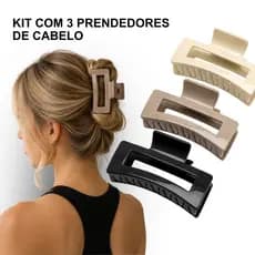Kit 3 Prendedores de Cabelo - Modelo Quadrado - 8 CM