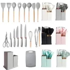 Kit Conjunto De Utensílios Facas Silicone e Plástico Cozinha Jogo Completo Batedeira  Pegador