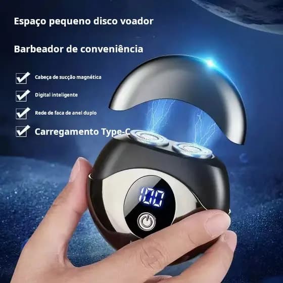 Barbeador Elétrico Masculino Cabeças Magnéticas Destacáveis, Barbeador de Viagem Sem Fio para Barba
