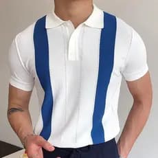 Camisa Polo Masculina De Malha Vintage Manga Curta Listrada Tricô Camisas De Golfe Retrô