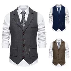 Colete Masculino De Tweed , Casual De Lã Espinha De Peixe Ocidental Para Padrinho