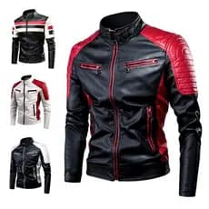 Jaqueta De Couro casual Masculina De Motocicleta Em patchwork Com Colarinho Retrô Quente