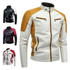 Jaqueta De Couro casual Masculina De Motocicleta Em patchwork Com Colarinho Retrô Quente