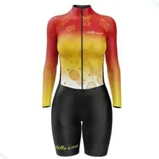 Macaquinho Ciclismo Feminino Profissional Gel Acolchoado UV Proteção MTB Speed Abacaxi Laranja