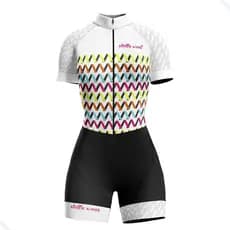 Macaquinho Ciclismo Feminino Profissional Gel Acolchoado UV Proteção MTB Speed Zig Zag Branco