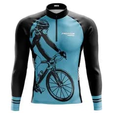 Camisa Ciclismo Camiseta Ciclista Roupa de Ciclismo Masculina Manga Longa Pro Tour Bike Azul Com Bolsos UV 50+