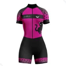 MACAQUINHO CICLISMO STELLA WEAR GATINHOS ROSA COM BOLSOS UV+
