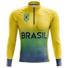 Camisa Ciclismo Mountain Bike Masculina Selecao Brasil Manga Longa Com Bolsos